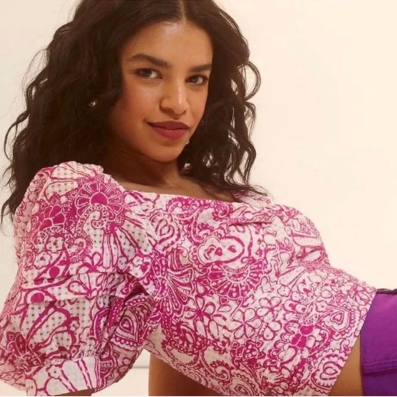 XSP Maeve by Anthropologie Pink Crop Blouse - Picture 2 of 10